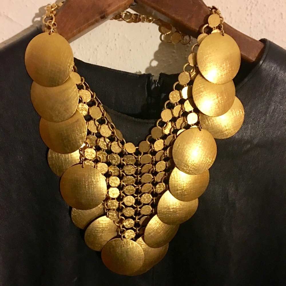 Mid-Century “bib” Statement Necklace in gold tone.